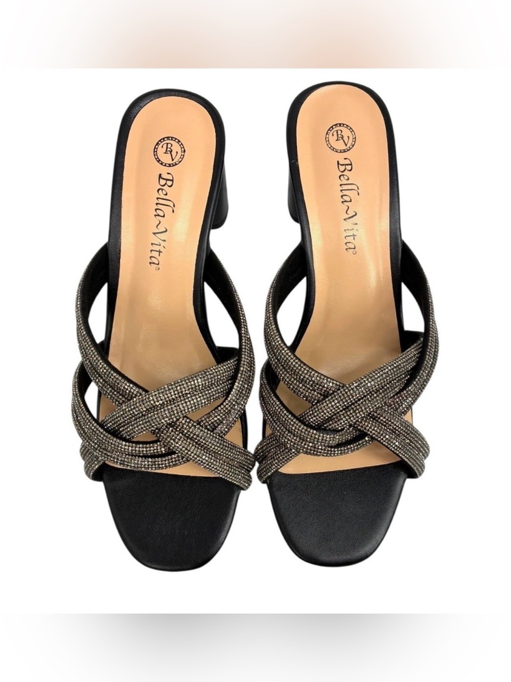 Bella Vita “The Carmen” Black Slide Sandal with Metallic Braided Straps